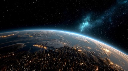 Earth from space, city lights visible