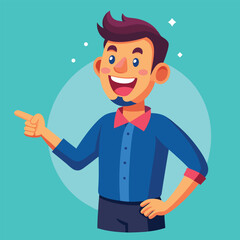 Happy man pointing into a blank copy space spot with two hands