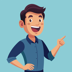 Happy man pointing into a blank copy space spot with two hands