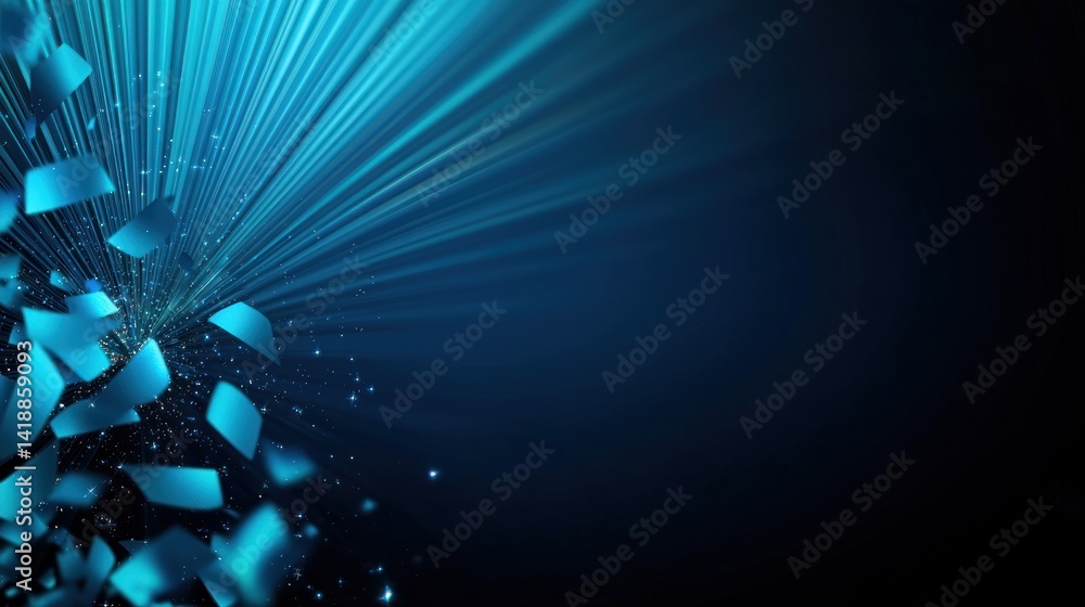 Wall mural abstract digital explosion of blue light rays and particles