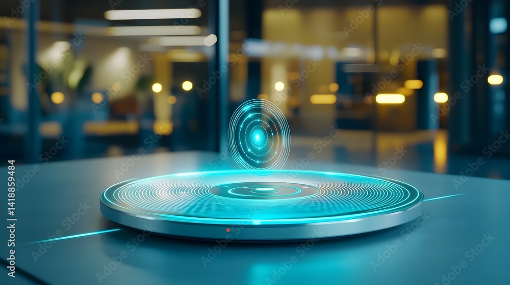 Aufkleber closeup view of a sleek and modern wireless charging device with animated luminescent energy fields 