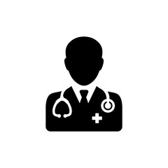 Medical doctor icon. Doctor symbol. Doctor sign. Male healthcare physician with stethoscope and cross icon. Vector illustration
