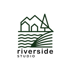 Abstract and modern adventure riverside studio logo design inspiration with minimalist line art