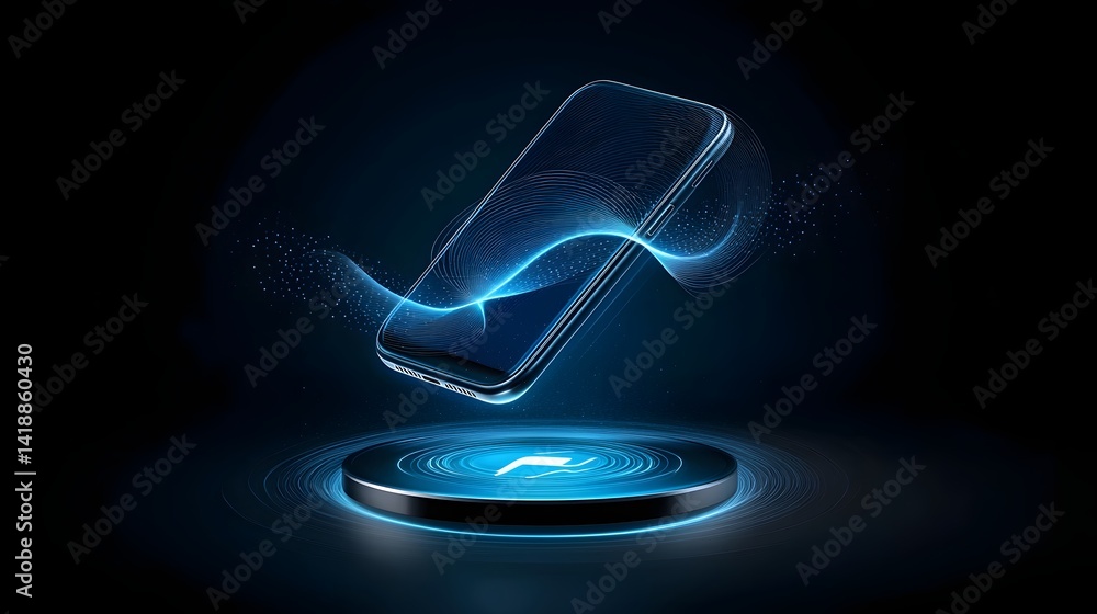 Aufkleber digital depicting abstract energy flows from a wireless charging device to a levitating smart techno