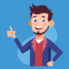 Happy man pointing into a blank copy space spot with two hands