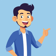 Happy man pointing into a blank copy space spot with two hands