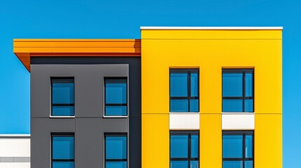 Modern Building Facade Yellow and Gray Architectural Detail