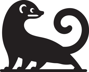 Silhouette vector of a mongoose in alert stance, ideal for wildlife themes, jungle illustrations, and predator-prey concept design projects.