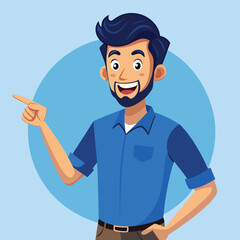 Happy man pointing into a blank copy space spot with two hands