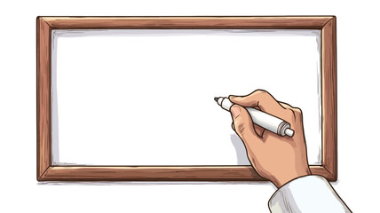 A digitally rendered close-up illustration depicts a rectangular whiteboard with a light brown wooden frame. The surface of the whiteboard is completely blank, allowing for ample negative space.