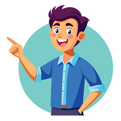 Happy man pointing into a blank copy space spot with two hands