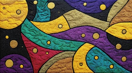 Abstract Multicolored Swirling Shapes with Gold Circles
