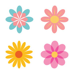 Pink yellow orange blue teal color simple flower clipart graphics set