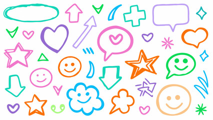 Colorful Doodle Element Vector Set, Hand-Drawn Bright Marker Shapes, Whimsical Doodle Graphics Collection, Rainbow Colored Sketch Element Pack
Fun and Playful Doodle Vector Set