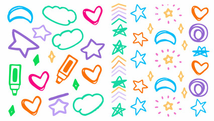 Colorful Doodle Element Vector Set, Hand-Drawn Bright Marker Shapes, Whimsical Doodle Graphics Collection, Rainbow Colored Sketch Element Pack
Fun and Playful Doodle Vector Set