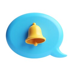 Fototapeta premium Cute 3D bell notification icon on blue speech bubble white