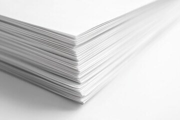 A neat stack of blank white papers, showcasing texture and clean lines.