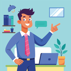 Happy man pointing into a blank copy space spot with two hands