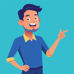 Happy man pointing into a blank copy space spot with two hands