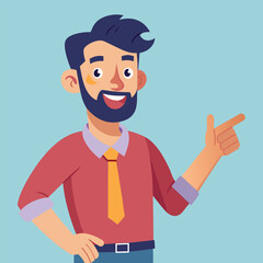 Happy man pointing into a blank copy space spot with two hands