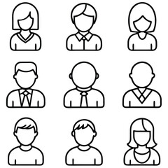 Fototapeta premium Nine Simple Line Icons of Diverse People Avatars