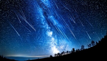 3D Illustration of Starry Sky with Shooting Stars and Milky Way.