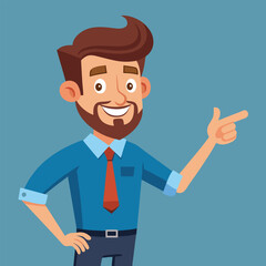 Happy man pointing into a blank copy space spot with two hands