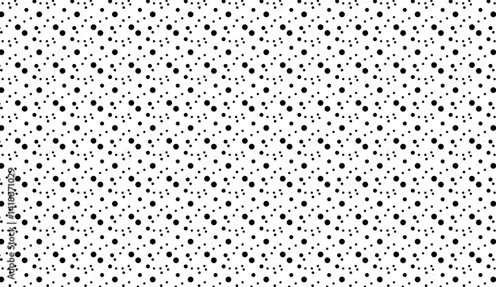 Poster geometric pattern displaying black dots of varying sizes, creating rhythmic visual texture across wh