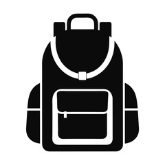 Simple Black Backpack Icon, School and Travel Bag Vector Illustration