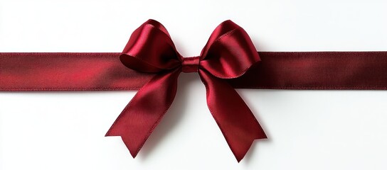 Red Satin Ribbon Bow on White Background Minimalist Gift Decoration