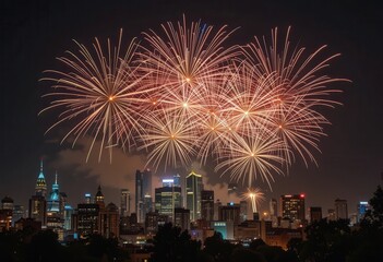 Fireworks illuminate the Philadelphia skyline during a summer celebration at night
