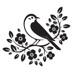 Elegant Vector Black silhouettes Bird and Floral Design. with white background