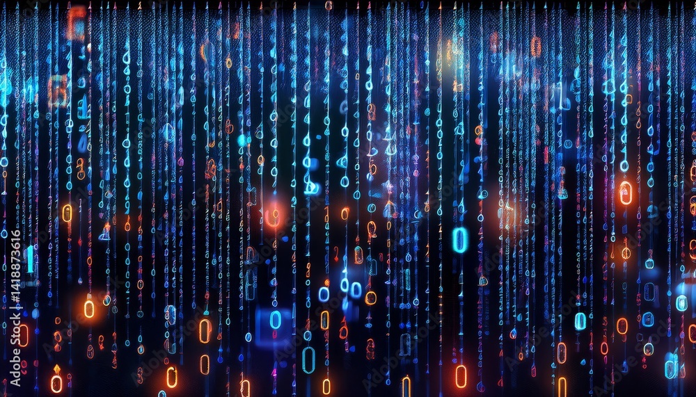 Poster binary code, colored numbers on black background