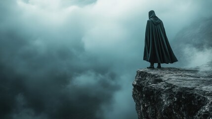 Solitary Figure in a Dark, Misty Landscape