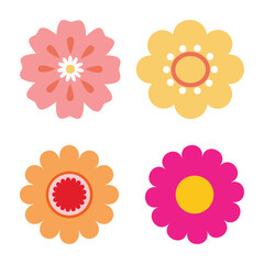 Warm color pink yellow orange flower illustrations clipart set