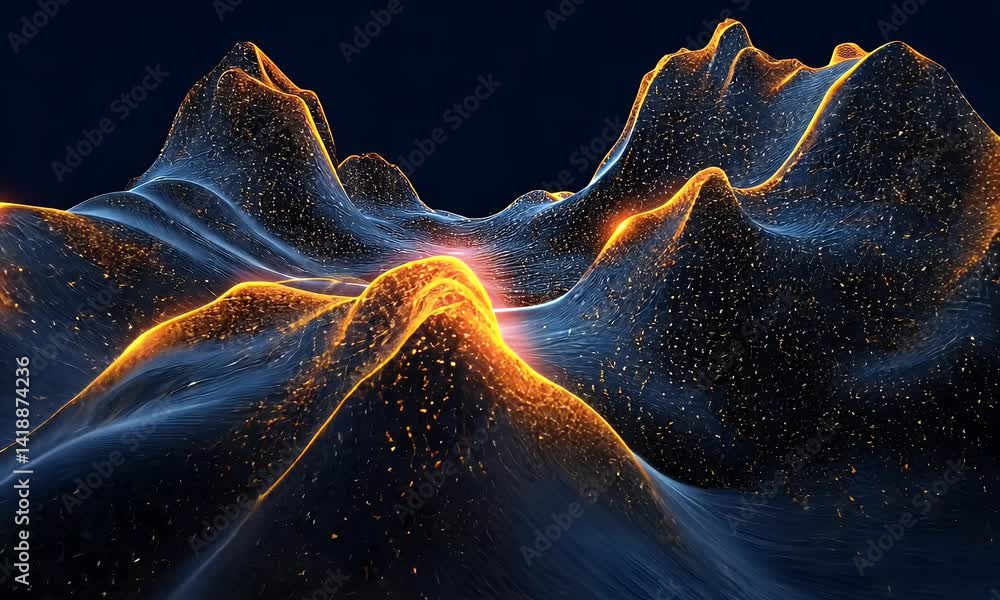 Poster a futuristic landscape made of glowing data points and lines, representing the flow of information i
