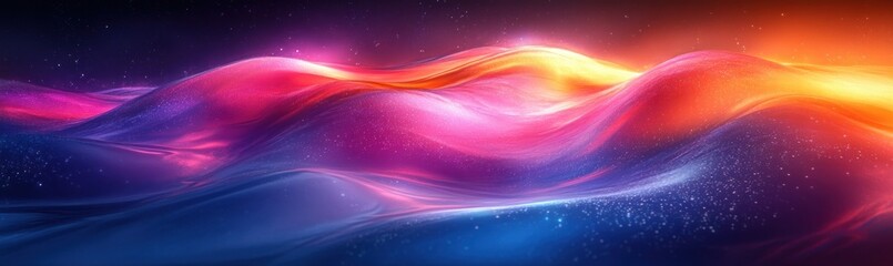 Obraz premium Futuristic glowing blue gradient ribbon font set with smooth fluid shapes on dark background, neon cyberpunk style typography design, bold modern digital art letters