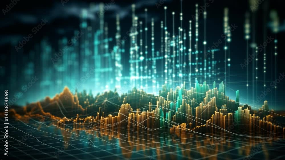 Aufkleber Data Visualization: An intricate data visualization depicts complex digital landscape, using vibrant colors to represent data streams and information flow