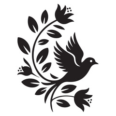 Elegant Vector Black silhouettes Bird and Floral Design. with white background
