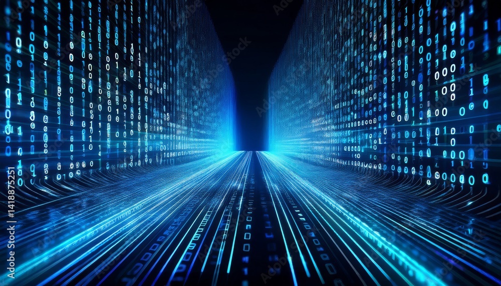 Poster binary code, colored numbers on black background