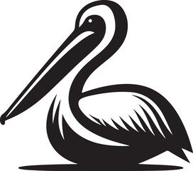 Fototapeta premium Silhouette vector of a pelican standing, ideal for coastal, wildlife, and nature-themed designs, perfect for bird and ocean-related projects.