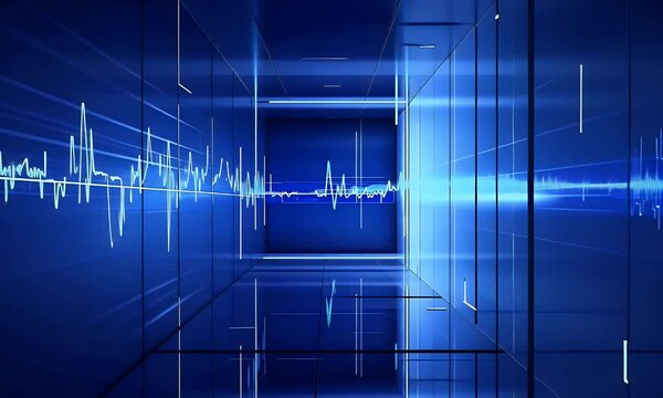 A stock market graph on a blue background with white lines and light rays, a simple design with simple shapes, high resolution, high quality, high contrast, a saturated color scheme, digital art, prof