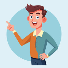 Happy man pointing into a blank copy space spot with two hands