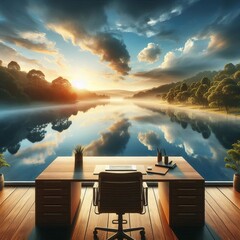 Desk Overlooking and surrounding trees