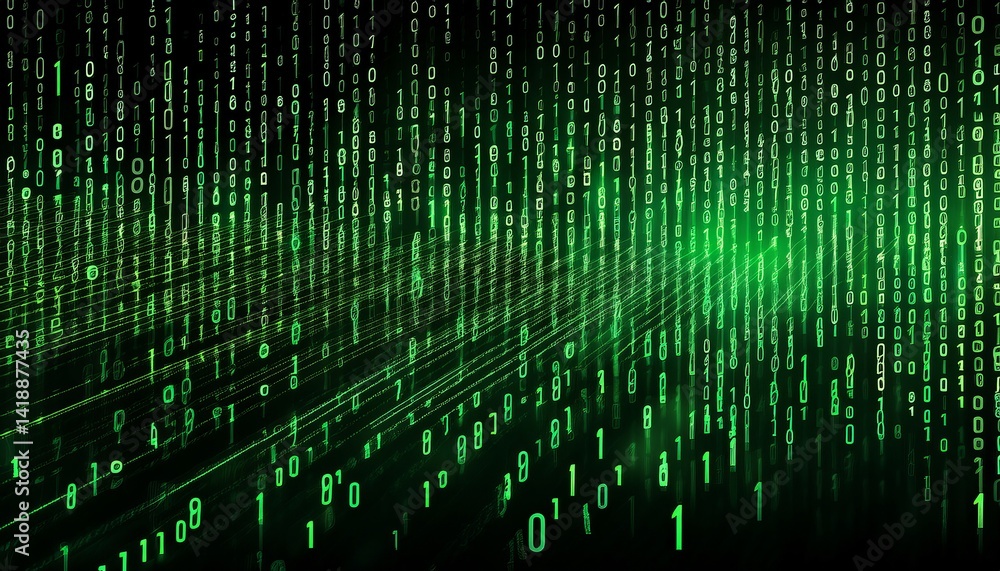 Poster binary code, colored numbers on black background