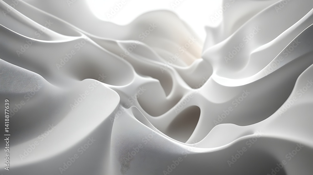 Poster abstract white layered waves, abstract white layered waves creating a sense of fluidity and movement