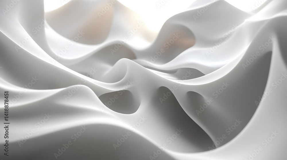 Poster abstract white layered waves, abstract white layered waves creating a sense of fluidity and movement