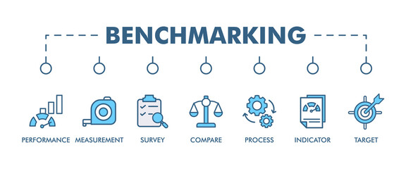 Benchmarking banner web icon vector illustration concept for the idea of business development and improvement with an icon of performance, process, survey, measurement, compare, target, and indicator