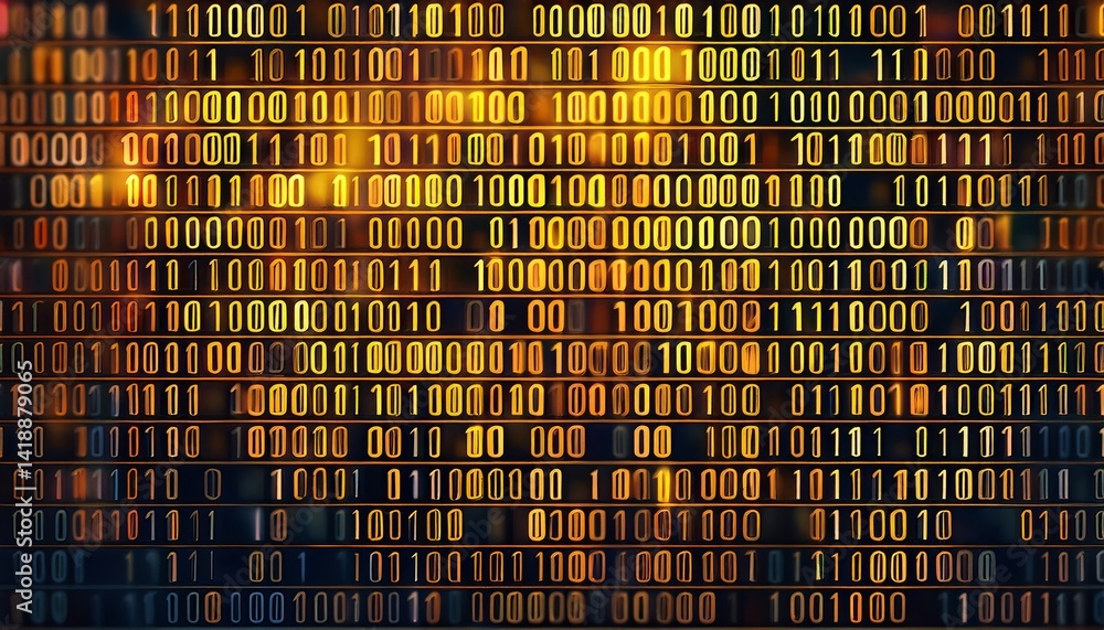 Poster binary code, colored numbers on black background