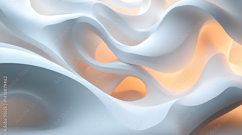 Poster abstract white layered waves, abstract white layered waves creating a sense of fluidity and movement